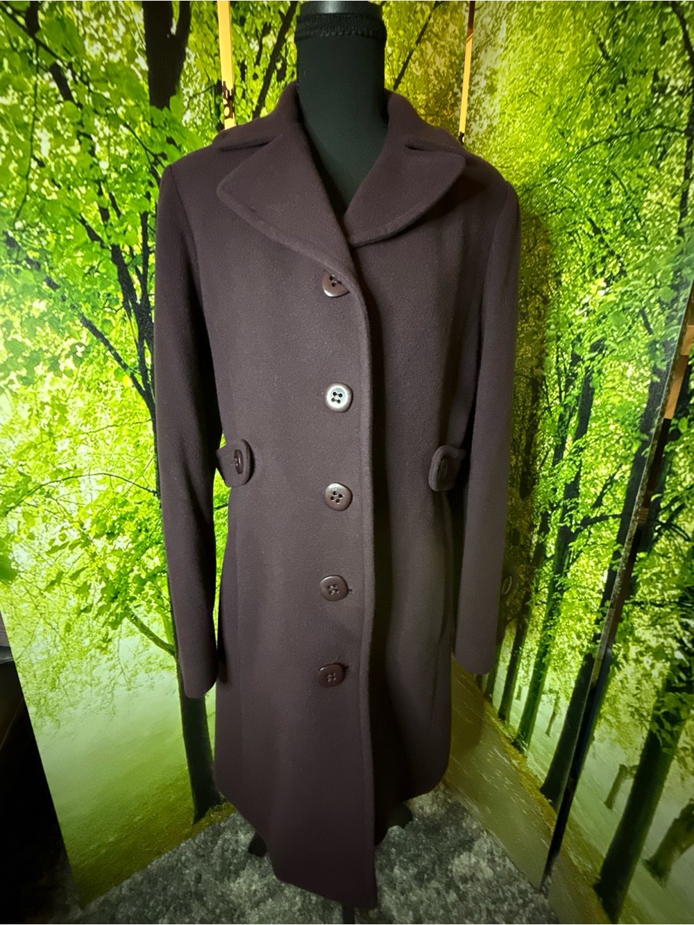 Womens Plum Wool-Blend Single-Breasted Pea Coat - Picture 3 of 9